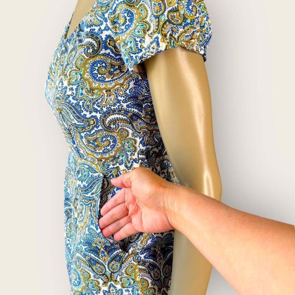 J. Crew Cotton Silk Blend Cap Sleeves Sheath Mini Dress Size 4 Peacock Paisley - Picture 9 of 14